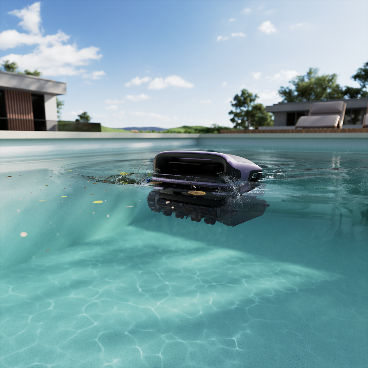 Beatbot Sora 70 robotic pool cleaner removing leaves and debris from the water surface